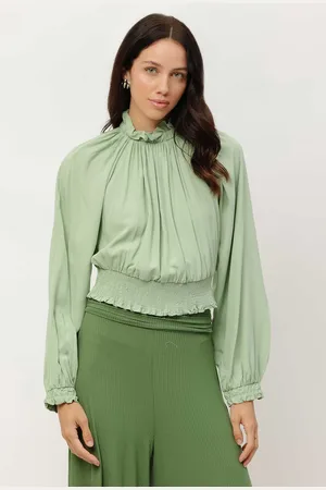 LEZ A LEZ Blusa Manga Longa Franzida com Gola Alta
