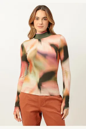 LEZ A LEZ Blusa Manga Longa Canelada com Gola Alta Retilínea