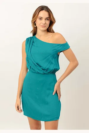 LEZ A LEZ Vestido Curto Assimétrico Franzido com Strass
