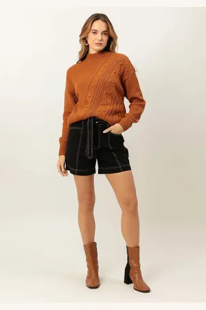 LEZ A LEZ Shorts Sarja Mom Cintura Alta com Cinto
