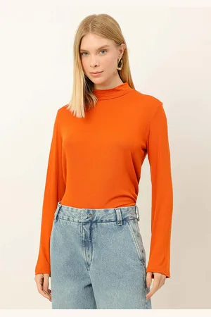 LEZ A LEZ Blusa Gola Alta em Malha com Manga Flare