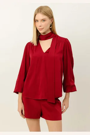 LEZ A LEZ Blusa Manga Longa Ampla com Faixas Decote