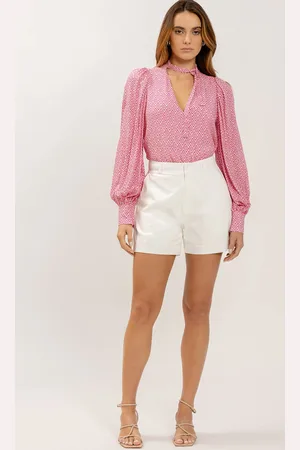 LEZ A LEZ Blusa Manga Longa Bufante Estampada com Amarração