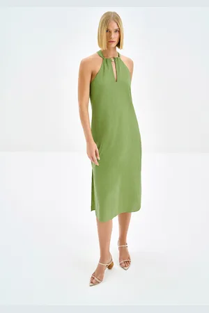 LEZ A LEZ Vestido Midi Reto com Abertura Decote