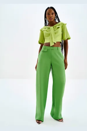 LEZ A LEZ Calça Wide Leg Alfaiataria com Detalhe Lapela