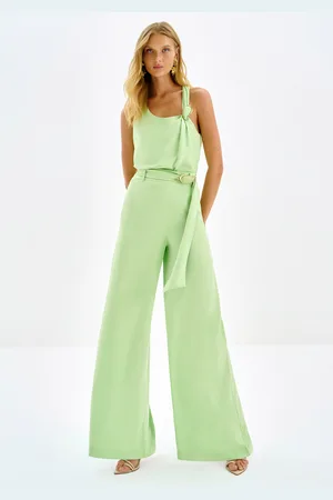 LEZ A LEZ Calça Pantalona em Viscose com Fivela Cinto