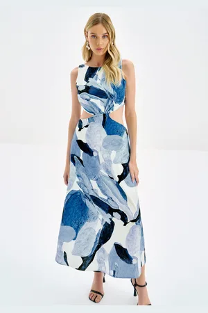 LEZ A LEZ Vestido Midi Chá em Tricoline Estampado com Cut