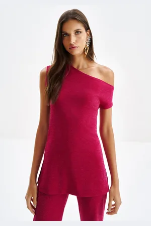 LEZ A LEZ Blusa Alongada em Malha Crepe com Ombro Só