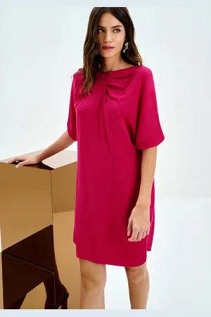 LEZ A LEZ Vestido Curto Manga Curta com Pregas Decote