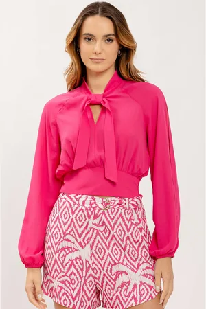 LEZ A LEZ Blusa Manga Longa em Crepe com Amarração Gola