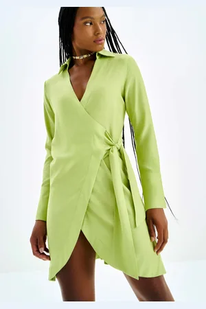 LEZ A LEZ Vestido Curto Manga Longa em Viscose Transpassado
