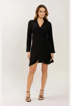 LEZ A LEZ Vestido Curto Manga Longa em Viscose Transpassado
