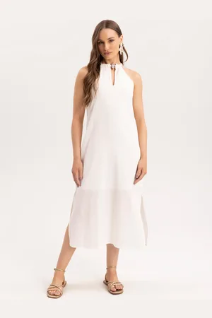 LEZ A LEZ Vestido Midi Reto com Abertura Decote