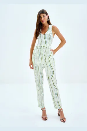 LEZ A LEZ Calça Reta em Linho Estampada com Cinto