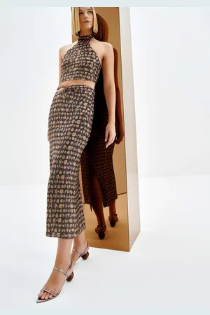 LEZ A LEZ Saia Midi Animal Print em Malha Brilho com Cut