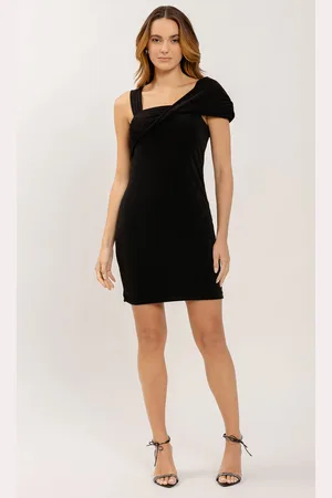 LEZ A LEZ Vestido Curto em Malha com Decote Assimétrico