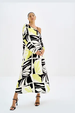 LEZ A LEZ Vestido Midi Estampado com Decote Assimétrico