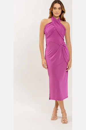 LEZ A LEZ Vestido Midi Cross Neck em Malha com Brilho