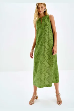 LEZ A LEZ Vestido Midi Reto em Linho Estampado