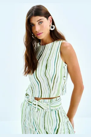 LEZ A LEZ Regata Cropped em Linho Estampada