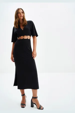 LEZ A LEZ Vestido Midi em Malha Brilho com Cut Argolas