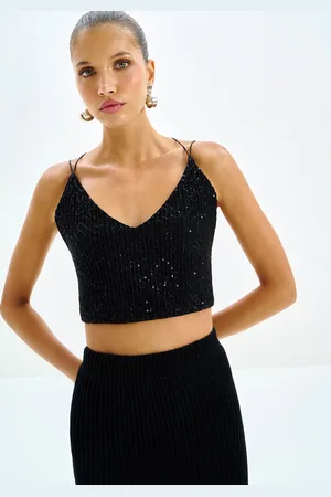 LEZ A LEZ Blusa Cropped em Paetês com Recorte Costas
