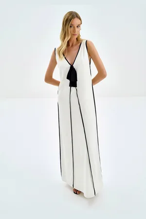 LEZ A LEZ Vestido Longo Bicolor em Crepe com Laço