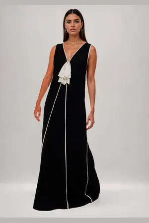LEZ A LEZ Vestido Longo Bicolor em Crepe com Laço