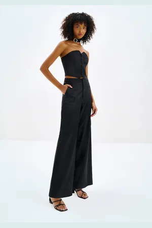 LEZ A LEZ Calça Wide Leg em Cetim com Bolso Cargo