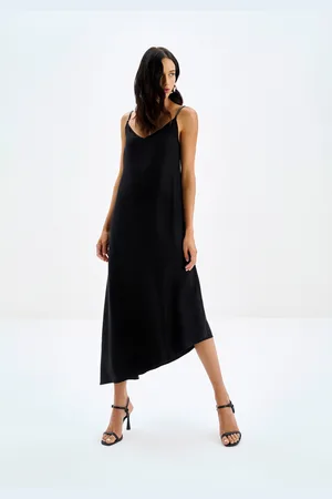 LEZ A LEZ Vestido Midi Assimétrico com Strass Alças