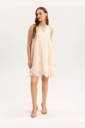 LEZ A LEZ Vestido Curto Amplo em Tecido Risca de Giz Estampado