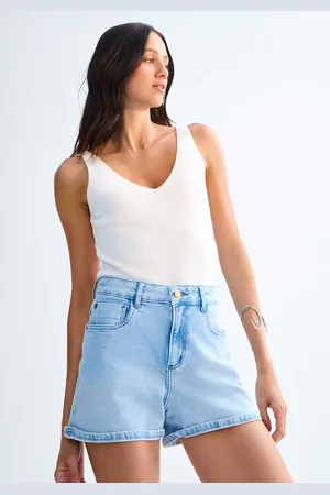 LEZ A LEZ Shorts Boyfriend Claro Estonado com Elasticidade