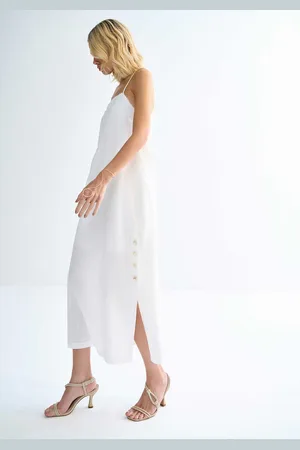 LEZ A LEZ Vestido Midi em Cotton com Fenda e Botões