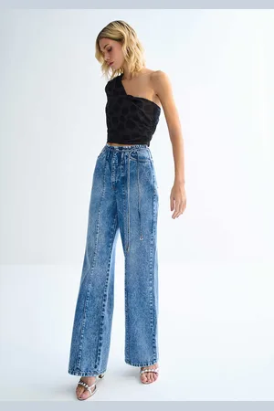 LEZ A LEZ Calça Wide Leg Cintura Marmorizada com Cinto