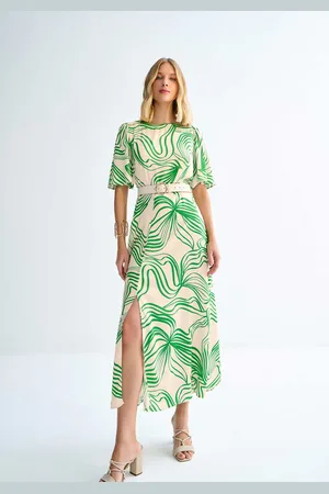 LEZ A LEZ Vestido Midi Estampado com Fenda