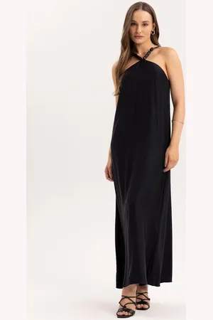 LEZ A LEZ Vestido Longo Cross Neck Detalhe Alças com Cinto