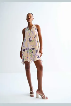 LEZ A LEZ Vestido Curto Amplo em Tecido Risca de Giz Estampado