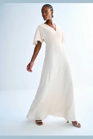 LEZ A LEZ Vestido Longo em Viscose Texturizada com Manga Flare