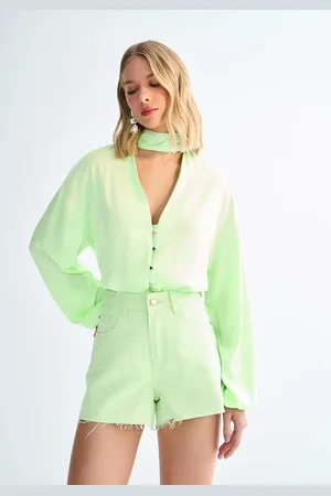 LEZ A LEZ Shorts Sarja Linha A Cintura Alta Desfiado
