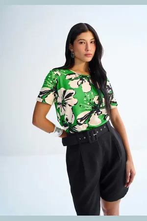 LEZ A LEZ Blusa Manga Curta em Malha com Estampa Máxi Flores