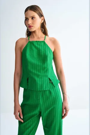 LEZ A LEZ Blusa com Alças Alfaiataria Risca de Giz
