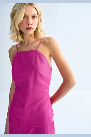 LEZ A LEZ Blusa Frente Única em Linho com Amarração Costas