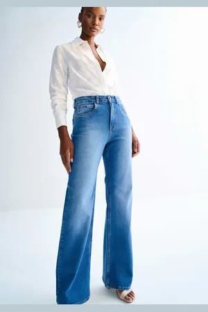 LEZ A LEZ Calça Wide Leg Cintura Alta com Elasticidade