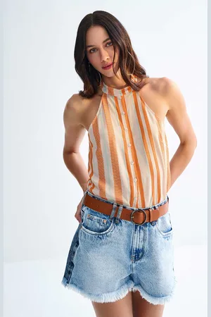 LEZ A LEZ Shorts Linha A Cintura Alta Duo Denim