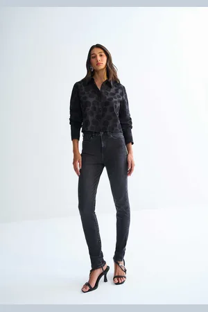 LEZ A LEZ Calça Skinny Preta Perfect com Cintura Alta
