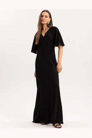 LEZ A LEZ Vestido Longo em Viscose Texturizada com Manga Flare