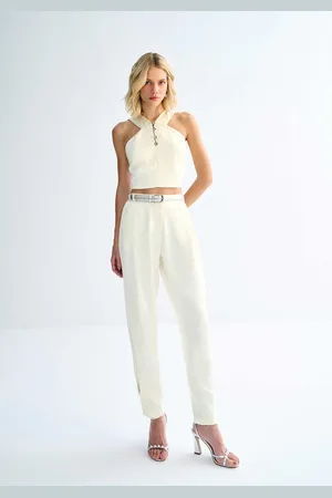 LEZ A LEZ Calça Slouchy Cintura Alta com Cinto Metalizado