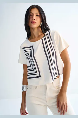 LEZ A LEZ Blusa Curta em Tecido Plano com Estampa Geométrica