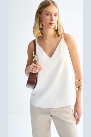 LEZ A LEZ Blusa Presenteável Minimal com Decote V e Alças