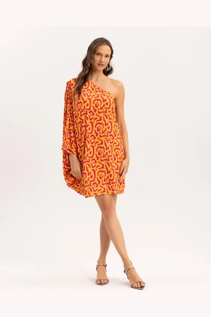 LEZ A LEZ Vestido Curto Amplo Um Ombro Só Animal Print